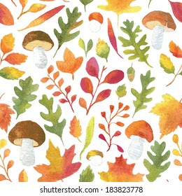 Colorful autumn leaves seamless pattern. Vectorized watercolor painting.