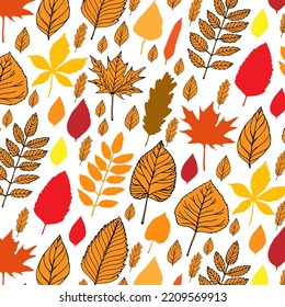 Colorful Autumn leaves seamless pattern background.