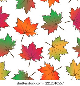 Colorful autumn leaves seamless pattern on white background