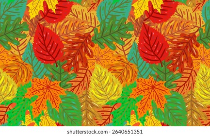 colorful autumn leaves seamless pattern vibrant fall foliage design for seasonal backgrounds and festive graphic projects poster