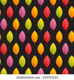 Colorful Autumn Leaves Seamless Pattern on Dark Background. Clipping paths included in JPG file.