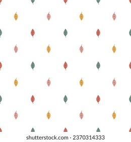 Colorful autumn leaves seamless vector pattern. Scandi floral theme design. Cute hand drawn seasonal background for apparel, fabric, wallpaper, textile, packaging, cover, gift, wrapping paper.