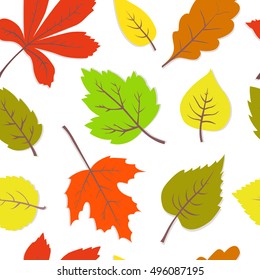 Colorful autumn leaves seamless vector texture. Children, background, fabric, textile