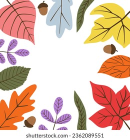 Colorful  autumn leaves vector illustration. Autumn Halloween frame with leaves, graphic icon or print isolated on white background.