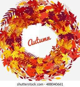 Colorful autumn leaves wreath ,vector background