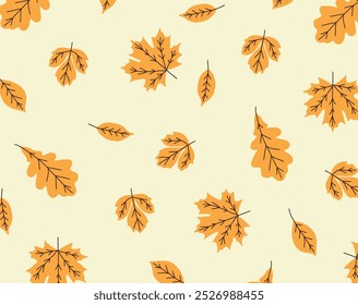 Colorful autumn orange seamless pattern of seasonal leaf elements. Vector autumn pattern