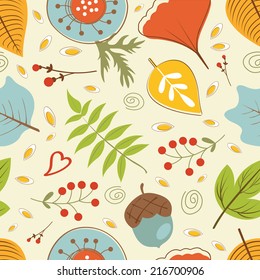 Colorful autumn pattern with leaves. vector illustration