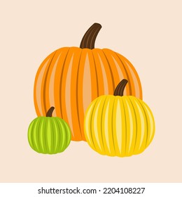 Colorful autumn pumpkin flat vector illustration. Cute colorful autumn pumpkin cartoon vector illustration for graphic design and decorative element