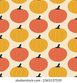 Colorful autumn pumpkin hand drawn vector illustration.Vegetable seamless pattern for home decor, wallpaper or fabric. Cute October fall background.