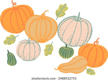 Colorful autumn pumpkins and forest leaves, Seasonal fall banner