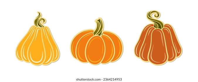 Colorful autumn pumpkins sticker set.