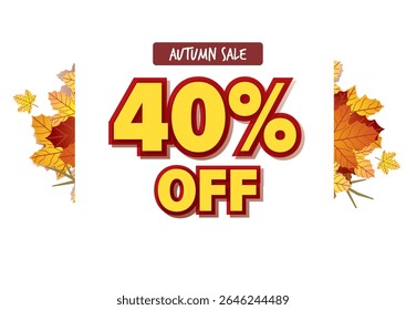 Banner de venda de outono colorido com um desconto de 40% enquadrado por design de folhas de queda vibrante para fins promocionais
