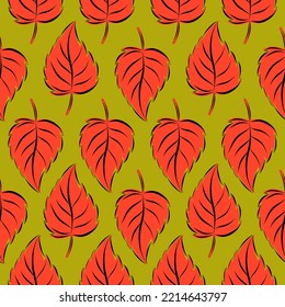 Colorful autumn seamless pattern with leaves. Simple cartoon flat style. Vector illustration.