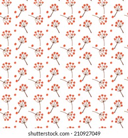 Colorful autumn seamless pattern made of berries. Watercolor background. Vector illustration. Texture can be used for printing onto fabric and paper or scrap booking.