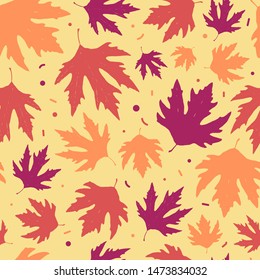 colorful autumn seamless pattern with maple leaves on light yellow background. Perfect for wallpapers, seasonal backgrounds, scrapbooking, stationery, textile and fabric prints. EPS 10