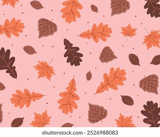 Colorful autumn seamless pattern of seasonal leaf elements. Vector autumn pattern