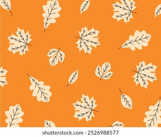 Colorful autumn seamless pattern of seasonal leaf elements. Vector autumn pattern