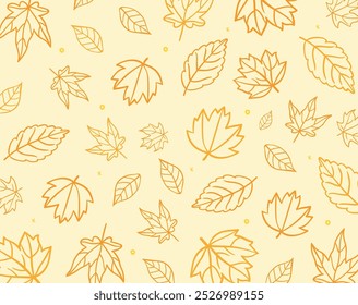 Colorful autumn seamless pattern of seasonal leaf elements. Vector autumn pattern of contoured leaves