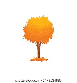 Colorful autumn tree. Cartoon yellow orange fall tree and autumnal garden icon with fall season gold leaves for city park and forest landscape background vector isolated symbol on white background