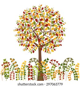Colorful Autumn Tree and Herb Background