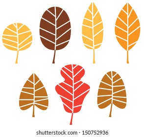 Colorful autumn tree leaves set isolated on white