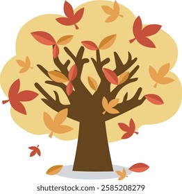 Colorful Autumn Tree, Fallen leaves Silhouette