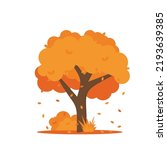 Colorful autumn trees. Cartoon yellow orange fall tree and autumnal garden bush icon with fall season gold leaves for city park and forest landscape background vector isolated symbol Eps 10