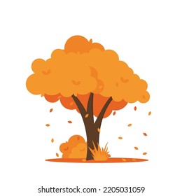 Coloridos árboles de otoño. Árbol de otoño amarillo de caricatura naranja y arbusto de jardín otoñal icono con hojas de oro de temporada de otoño para el parque de la ciudad y el paisaje forestal vector de fondo aislado símbolo Eps 10