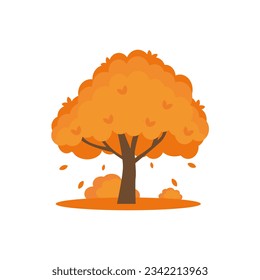 Colorful autumn trees. Cartoon yellow orange fall tree and autumnal garden bush icon with fall season gold leaves for city park and forest landscape background vector isolated symbol