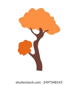Colorful autumn trees. Cartoon yellow orange fall tree and autumnal garden bush icon with fall season gold leaves for city park and forest landscape background vector isolated symbol Eps 10