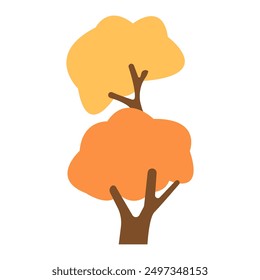 Colorful autumn trees. Cartoon yellow orange fall tree and autumnal garden bush icon with fall season gold leaves for city park and forest landscape background vector isolated symbol Eps 10