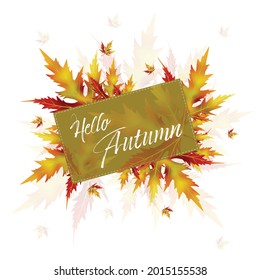 Colorful autumn vector background, cutout paper frame with border ornament of yellow chestnut leaves, vector greeting card or invitation design, eps10