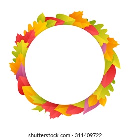 Colorful Autumn Wreath with Round Copy Space. Isolated on white background. Clipping paths included in JPG file.