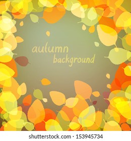 Colorful autumn yellow leaves on dark background