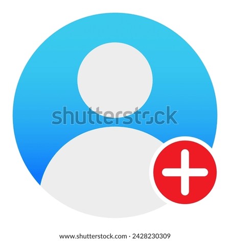 colorful avatar with plus icon. Add photo, content, personal account, user, identity verification, blog, blogger, social network, influencer, video, story, media, reel. Vector illustration