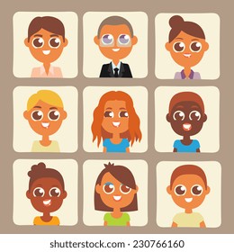 Colorful avatars icons set, cartoon flat style vector illustration.