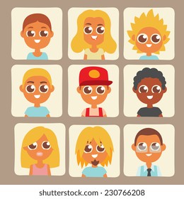 Colorful avatars icons set, cartoon flat style vector illustration.