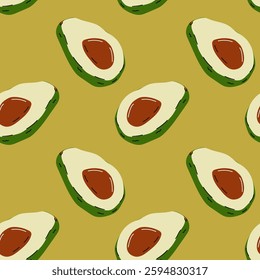 Colorful avocado pattern on a vibrant yellow background suitable for kitchen decor or fabric design