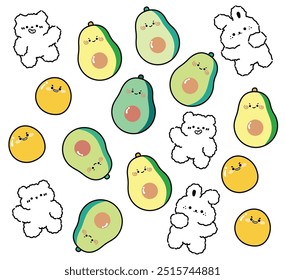 Aguacates coloridos y lindos osos de dibujos animados