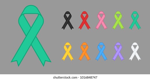 Colorful Awareness Ribbons Design Element Banner Emblem Sign Symbol Vector Illustration Various Colors on Transparent Background
