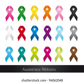 colorful awareness ribbons isolated over white background. vector