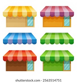 Colorful awnings for shop set different types vector. Vector illustration and white background. 