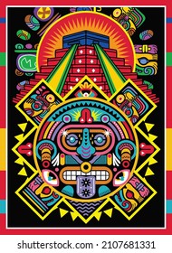 colorful aztec decorative vector illustration. traditional ethnic ornament. octopus style mayan vector