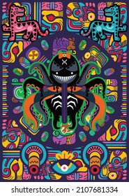 colorful aztec decorative vector illustration. traditional ethnic ornament. octopus style mayan vector