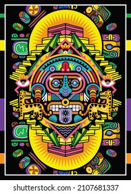 colorful aztec decorative vector illustration. traditional ethnic ornament. octopus style mayan vector