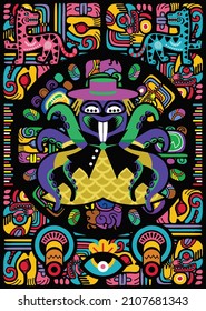 colorful aztec decorative vector illustration. traditional ethnic ornament. octopus style mayan vector