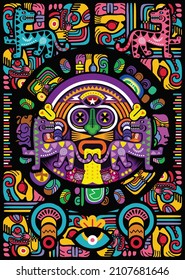 colorful aztec decorative vector illustration. traditional ethnic ornament. octopus style mayan vector