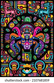 colorful aztec decorative vector illustration. traditional ethnic ornament. octopus style mayan vector