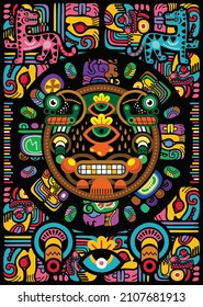 colorful aztec decorative vector illustration. traditional ethnic ornament. octopus style mayan vector