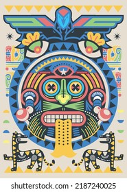 ilustración de vector decorativa azteca colorida. ornamento étnico tradicional